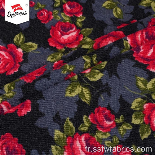 Tissu poly imprimé floral Lurex rayonne Spandex